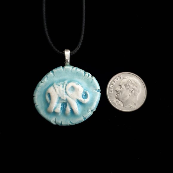 Handmade Ceramic Light Blue Elephant Pendant Necklace - Picture 10 of 16